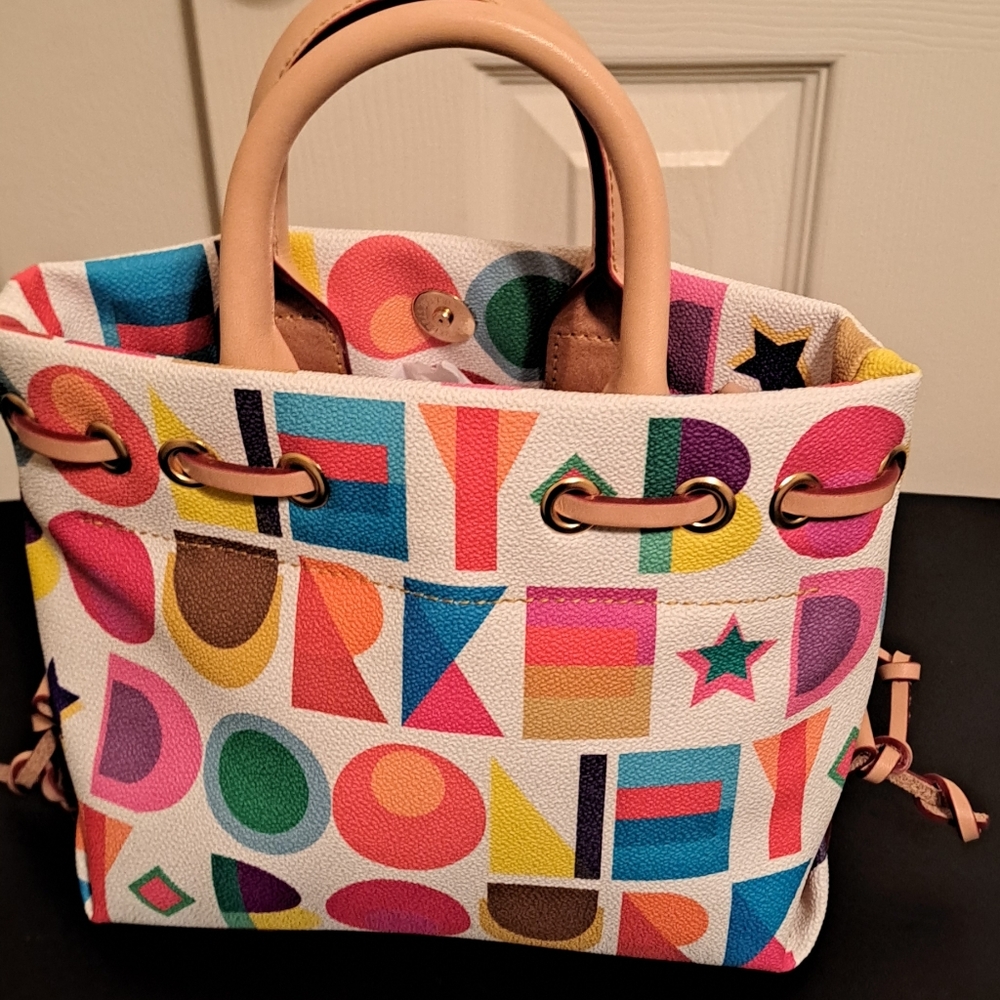 Dooney & Bourke Colorful Art Deco Tassel Tote, in like new condition. Used twice - Picture 3 of 6